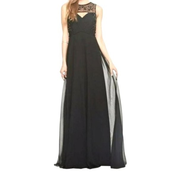 Maniju Dresses & Skirts - Maniju Lace Embellished Chiffon Maxi Formal Dress Black Size Medium NWT
